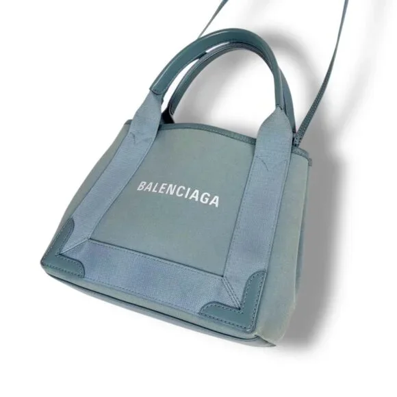 Balenciaga Navy Cabas Xxs Mini Tote Shoulder Bag 2-Way Light Blue - Picture 12 of 13
